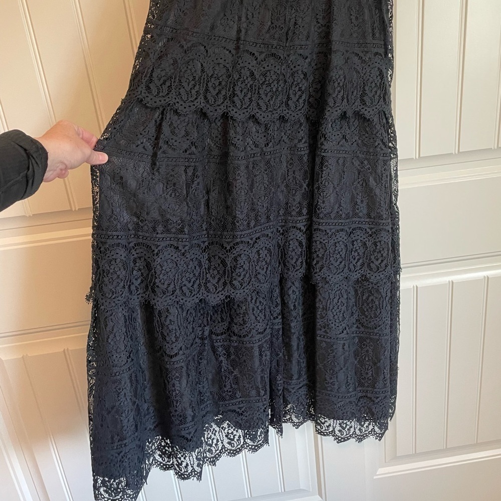Vintage Nuit black lace ruffle tiered maxi dress size 12 - Picture 3 of 11
